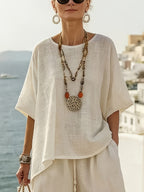 Greek Vacation Style Shirt, Summer Loose & Slim-Fit, Lazy Casual, Breathable for Daily Commute - Apricot