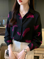 Women'S Long-Sleeve Polo Shirt with Print, New Loose-Fitting Collared Blouse for Spring And Autumn - Mixed colors