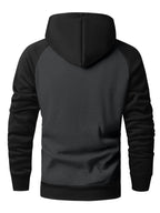 Men's Hooded Sweatshirt, Patchwork Sweatshirt, Casual and Versatile Two-Tone Fashion, Patchwork Two-Tone Hooded Sweatshirt, Raglan Sleeve Fashion Sweatshirt - Dark Gray