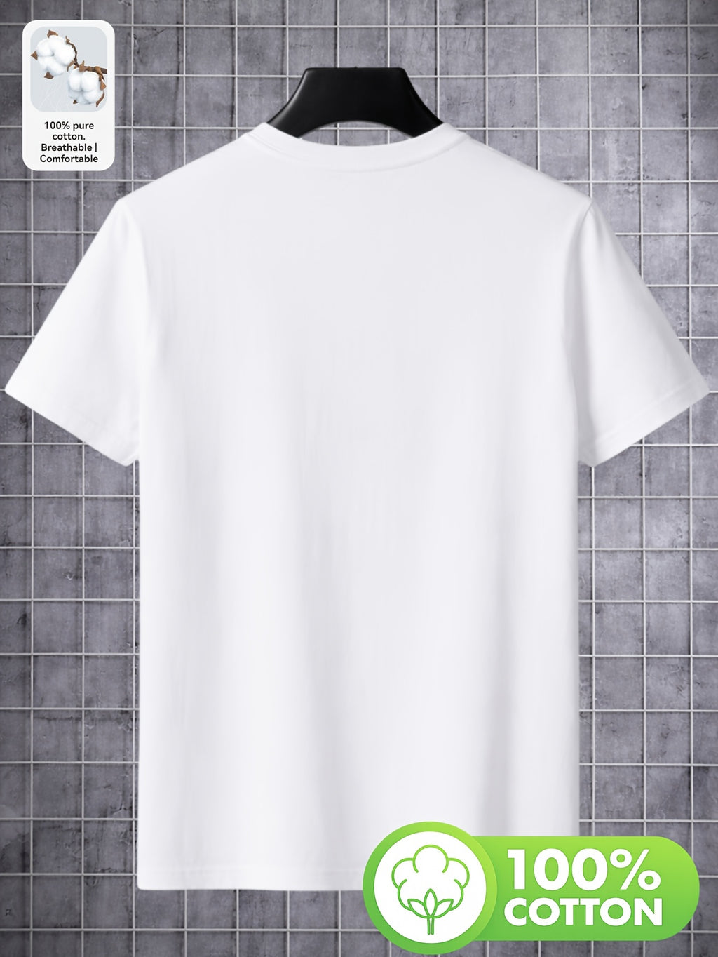 100% Pure  Men's Crew Neck Short Sleeve T-Shirt, Summer Solid Color, Comfortable, Soft, Breathable, Sweat-Absorbent, Casual, Versatile, for Layering or Wearing Outside - White