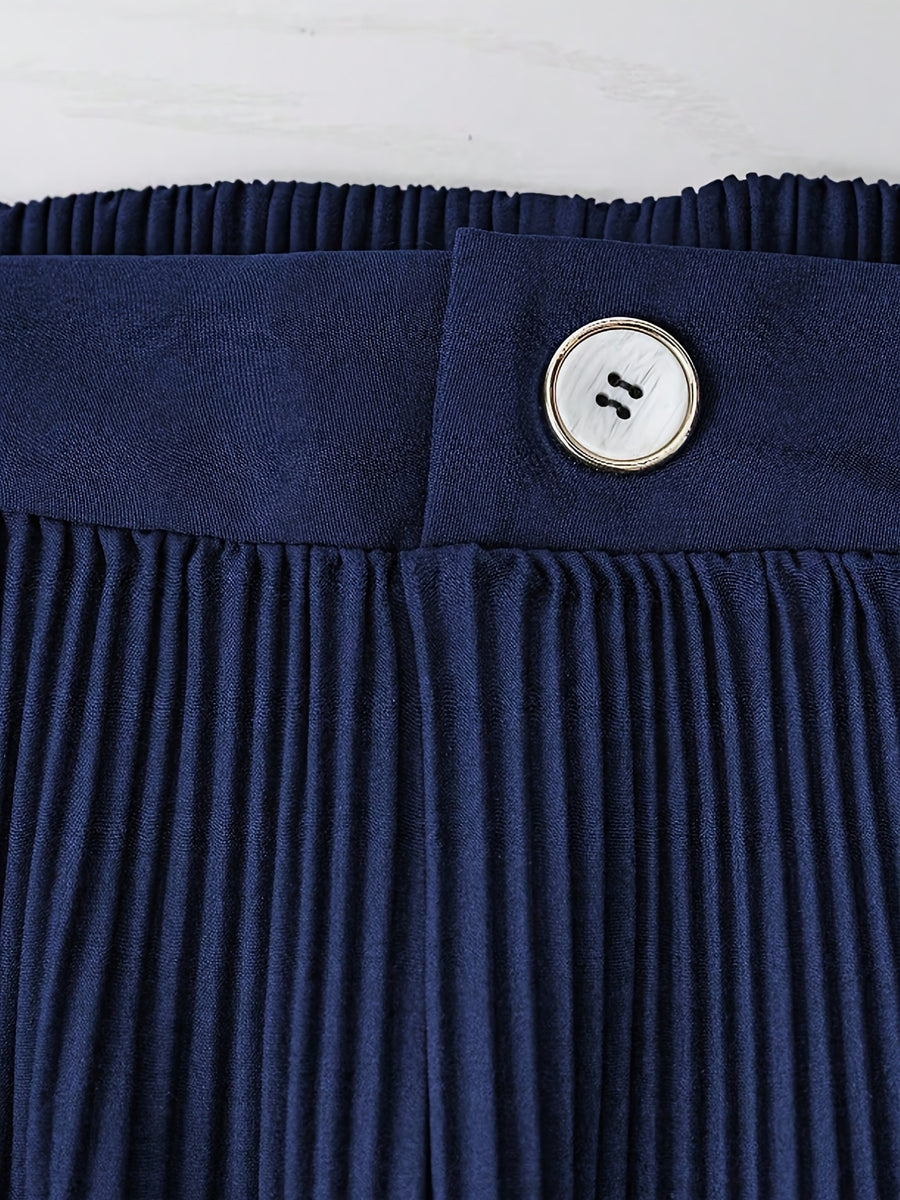 YTD Women's New Fashionable Versatile Pleated Solid Color Mini Skirt Shorts HF871 - Navy Color