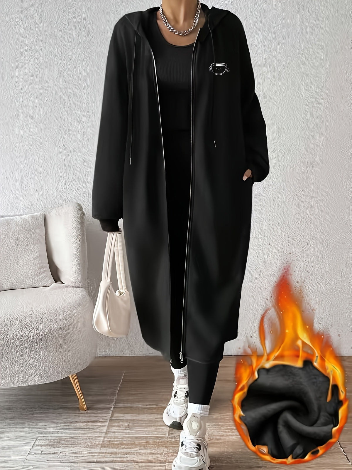 Women's Fashion Color Block Zip-Up Jacket - Black