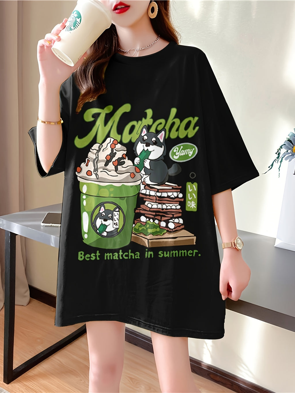 New Summer Collection of Plus-Size Loose-Fitting Stylish Cartoon Print Women'S Mid-Length Short-Sleeve T-Shirts - K136-B