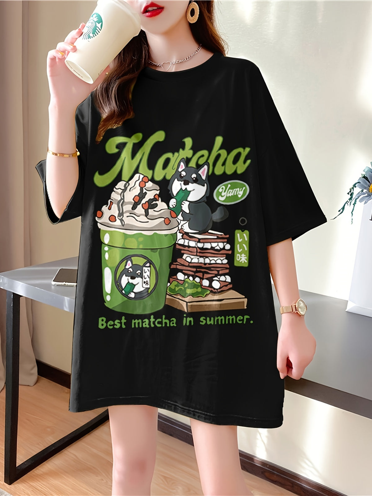 New Summer Collection of Plus-Size Loose-Fitting Stylish Cartoon Print Women'S Mid-Length Short-Sleeve T-Shirts - K136-B