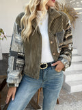 1pc Elegant Women'S Polyester Lapel Collar Long Sleeve Button Jacket - Solid Color Woven Fashion Patchwork Outerwear for All Seasons - Green