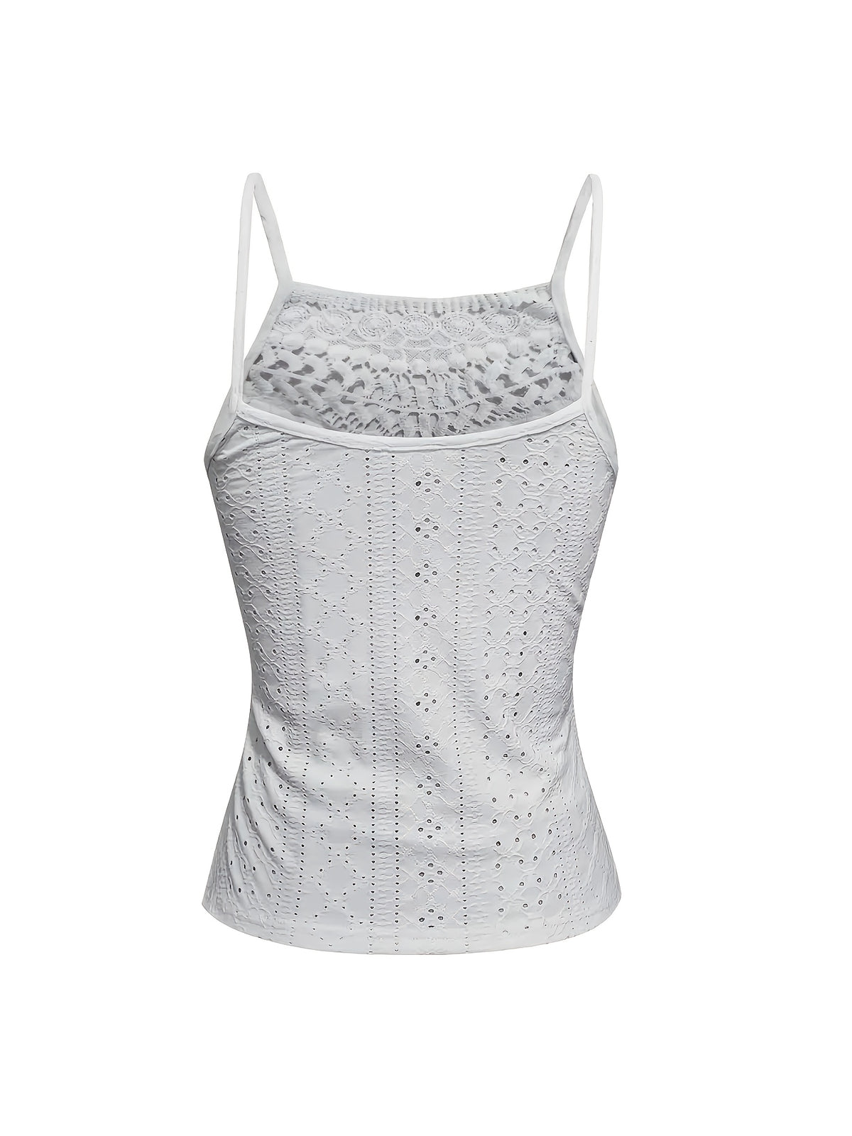 Women's Summer Solid Color Lace Camisole with Cut-Out Design, Sexy and Delicate, for Streetwear and Dates, and Versatile, Pure Desire Style Trending Outfit - White