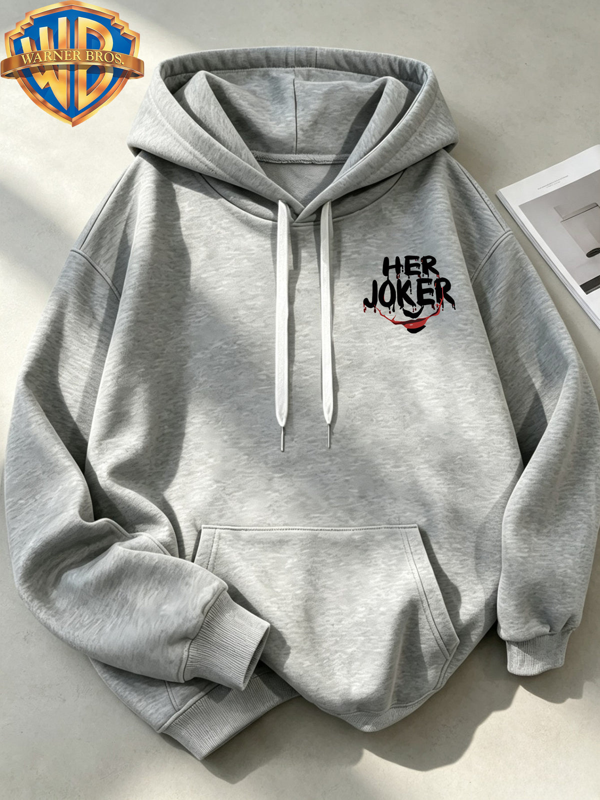 Joker HAHA Text Surround Graffiti Print Trendy Cool Casual All-Match Sports Drawstring Pocket Hooded Men'S Sweatshirt, Men'S Autumn Winter Cute Casual Style - Light Grey