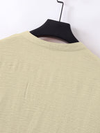 Men's Stand-Up V-Neck Half-Open Placket Linen Long-Sleeve Shirt, Solid Color Basic Style, Suitable for Beach Vacations, Daily Outings, and Casual Gatherings, Can Be Worn Alone or as an Inner Shirt - Khaki