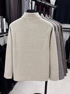 1pc Du Jing Lan OBM Men's Half-Zip Sweater - Solid Color Ribbed Knit Pullover with Stand Collar, Half-Zip Front Suitable for Layering, Business Casual & Outdoor Wear, Long Sleeve for Golf, Basketball, Daily Layering ( Autumn/Winter New Arrival) - Beige Apricot