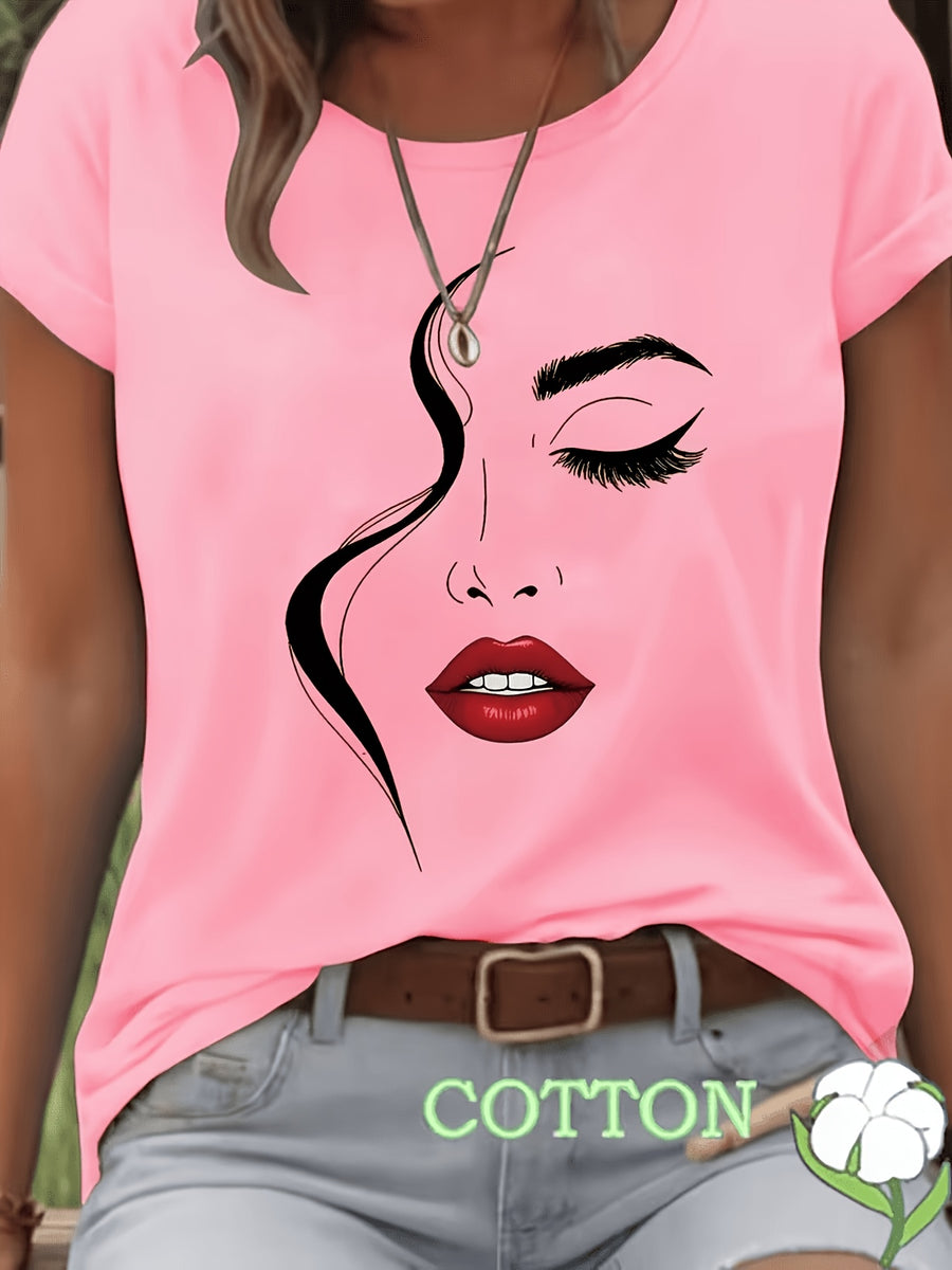 Women'S Blended T-Shirt – Classic Fit, Soft And Breathable, Casual Wear, Timeless Round Neck Design, Versatile for Various Outfits, Stretchy And Comfortable, Machine Washable - Pink