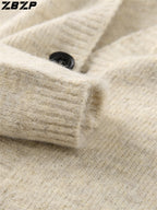 ZBZP Autumn/Winter Knitted 3D Solid Color Hooded Sweater, Basic Knit Cardigan, Men's Fashion Knitted Long-Sleeve Outerwear DM - Light Grey