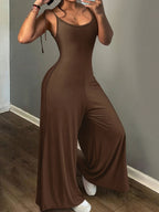 Bow-tie Slim-Fit Wide-Leg Jumpsuit - Dark Brown