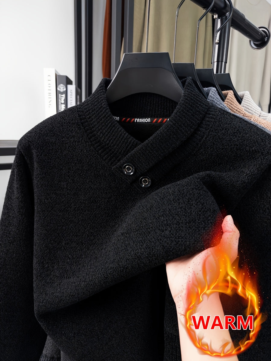 Minimalist Urban Knit Sweater Warm Daily Commute - Black