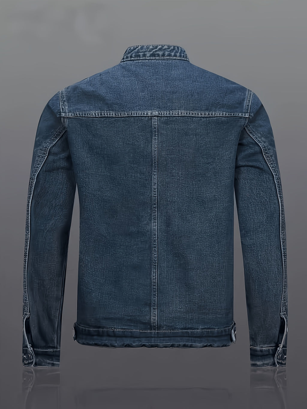 Men's Lightweight Denim Jacket Motorcycle Jacket Full Cut Zipper Front - Navy Color