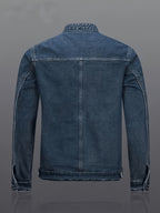 Men's Lightweight Denim Jacket Motorcycle Jacket Full Cut Zipper Front - Navy Color