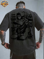 Warner Bros. Official License Hand-Drawn Sketch Print, Street Graffiti Style, American Retro Washed Distressed T-Shirt, Suitable for Daily Commute And Outdoor Wear, Machine Washable, Unisex - Black