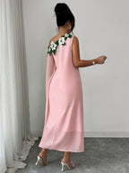 Fashionable Elegant Long Dress, Suitable for Parties And Outings, Afternoon Tea, High-End Long Dress with Embroidered Collar, Noble And Elegant Fashion - Pink