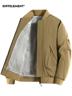 DIFFELEMENT 1pc Men's -Lined Thickened Baseball Collar Flight Jacket, Windproof and Warm with Inner Lining, Outer Jacket with Zipper Pockets, Zipper Cardigan Jacket, Regular Fit Design, Suitable for Daily Casual Wear and Outdoor Activities for Cold - Khaki