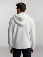 Men's Knitted Cardigan, Hooded Knit Cardigan, Simple and Textured Style, Loose Fit, Hooded Design, Large Lapel Collar, Buttonless Cardigan, Vertical Rib and Cable Knit Blend, Suitable for Various Daily Occasions, Effortlessly Create a Simple - White