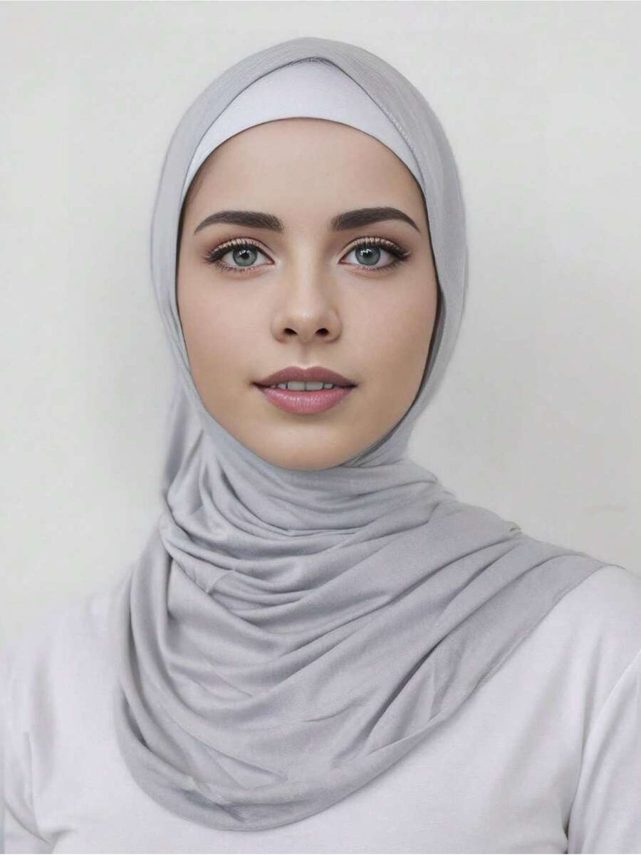 1pc Soft Solid Color Jersey, Plain Long Scarf, Headscarf - Light Grey