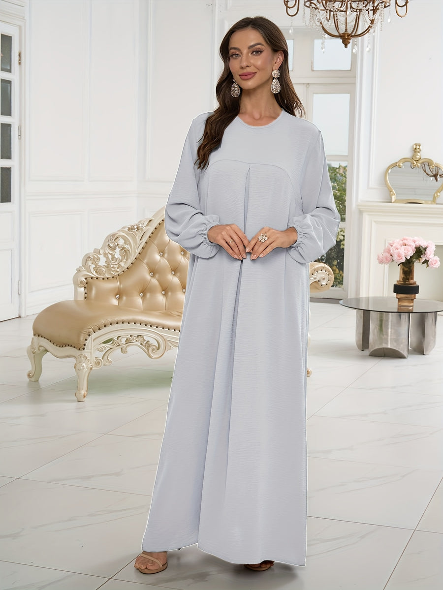 1pc Stylish Holiday Attire, Featuring a Relaxed Fit And Versatile Solid Color, Perfect for Everyday Use. This Comfortable And Casual Women'S Abaya Dress Is Ideal for Muslim Women, Offering Long Dresses And Elegant Robes for Ladies - Light Grey