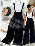 French-Style Elegant High-waist Wide-leg Overalls, Fashionable for Commuting, Versatile for Casual Wear - Black