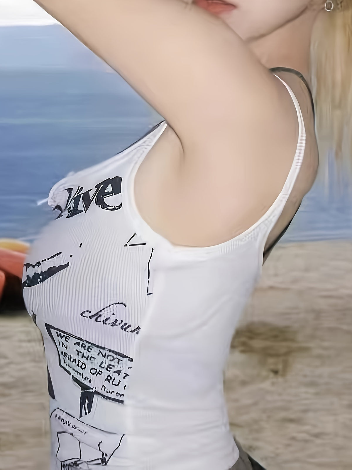 Women'S Summer Punk Print Crop Top with Stretchy Fabric, Perfect for Layering Or Wearing Alone - White