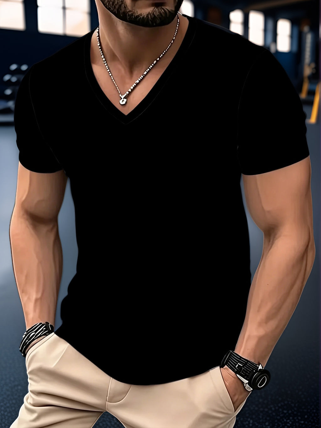 [Printed Design-Non-Textured] Men'S Summer Fashion V-Neck Short Sleeve T-Shirt, Printed Casual Slim Fit Quick-Dry Half-Sleeve Top, Breathable, Multifunctional, Machine Washable, Suitable for Daily Casual And Sports Wear - Mixed colors