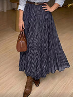 Women's Elegant Polka Dot Pleated A-Line Skirt, New Spring/Summer Style with Elastic Stretch Waist, Simple and Fashionable Women's Skirt, No Belt - Royal Blue