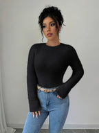 Women'S Soft Mint Green Sweater - Cozy Long Sleeve Round Neck Pullover for Fall/Winter, Casual & Office Wear, Elegant Everyday Chic Style, Comfortable Fit - Black