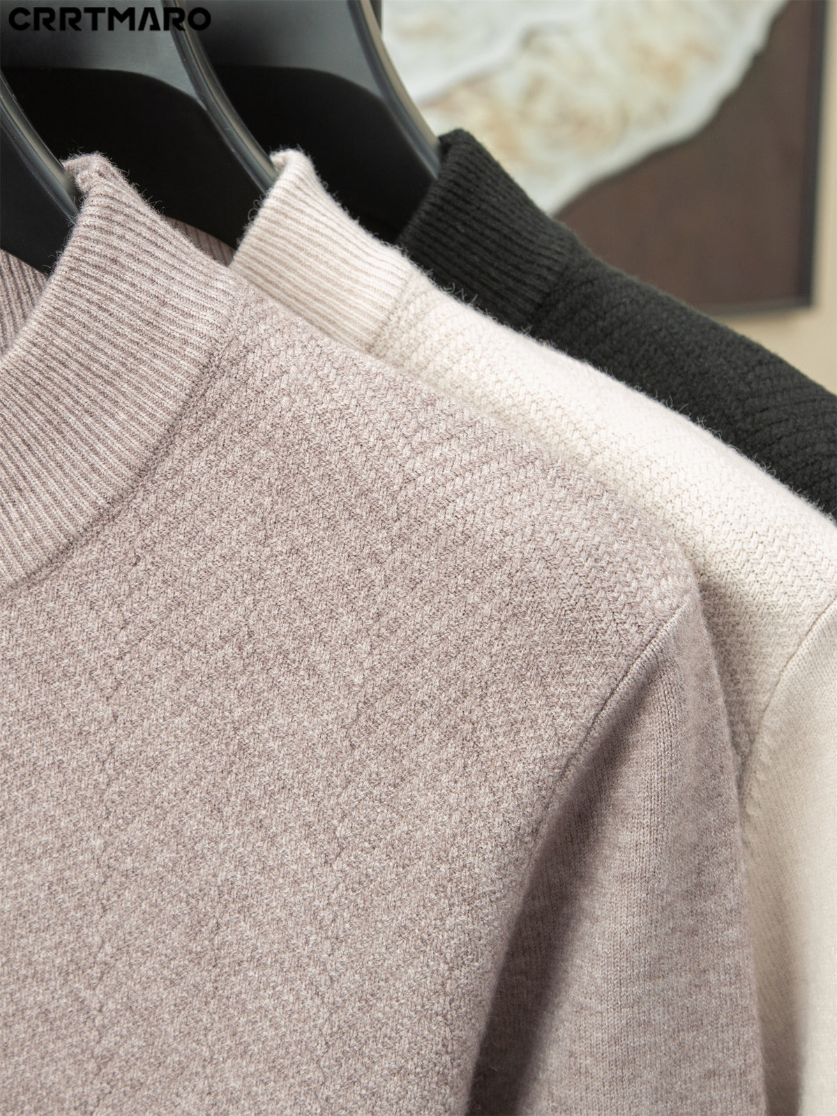 Katemar CRRTMARO Autumn/Winter Knitted 3D Solid Color V-Neck Vest, Basic Knit Pullover, Men's Fashion Sleeveless Knitwear, SS - Camel