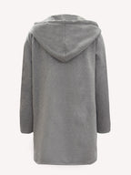 Fashion Women'S Zipper Hooded Mid-Length Solid Color Faux Hooded Warm Coat with Pockets - Grey