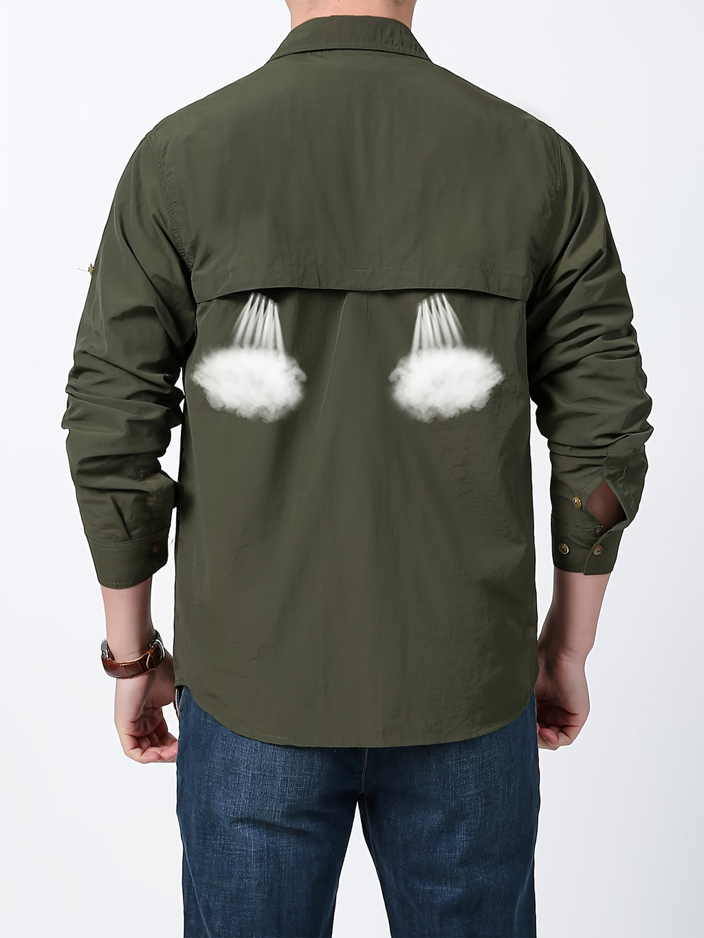 2025 Spring New Outdoor Fishing Long Sleeve Shirt Thin Multi-pocket Men's Workwear Shirt - Olive Green