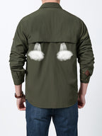 2025 Spring New Outdoor Fishing Long Sleeve Shirt Thin Multi-pocket Men's Workwear Shirt - Olive Green