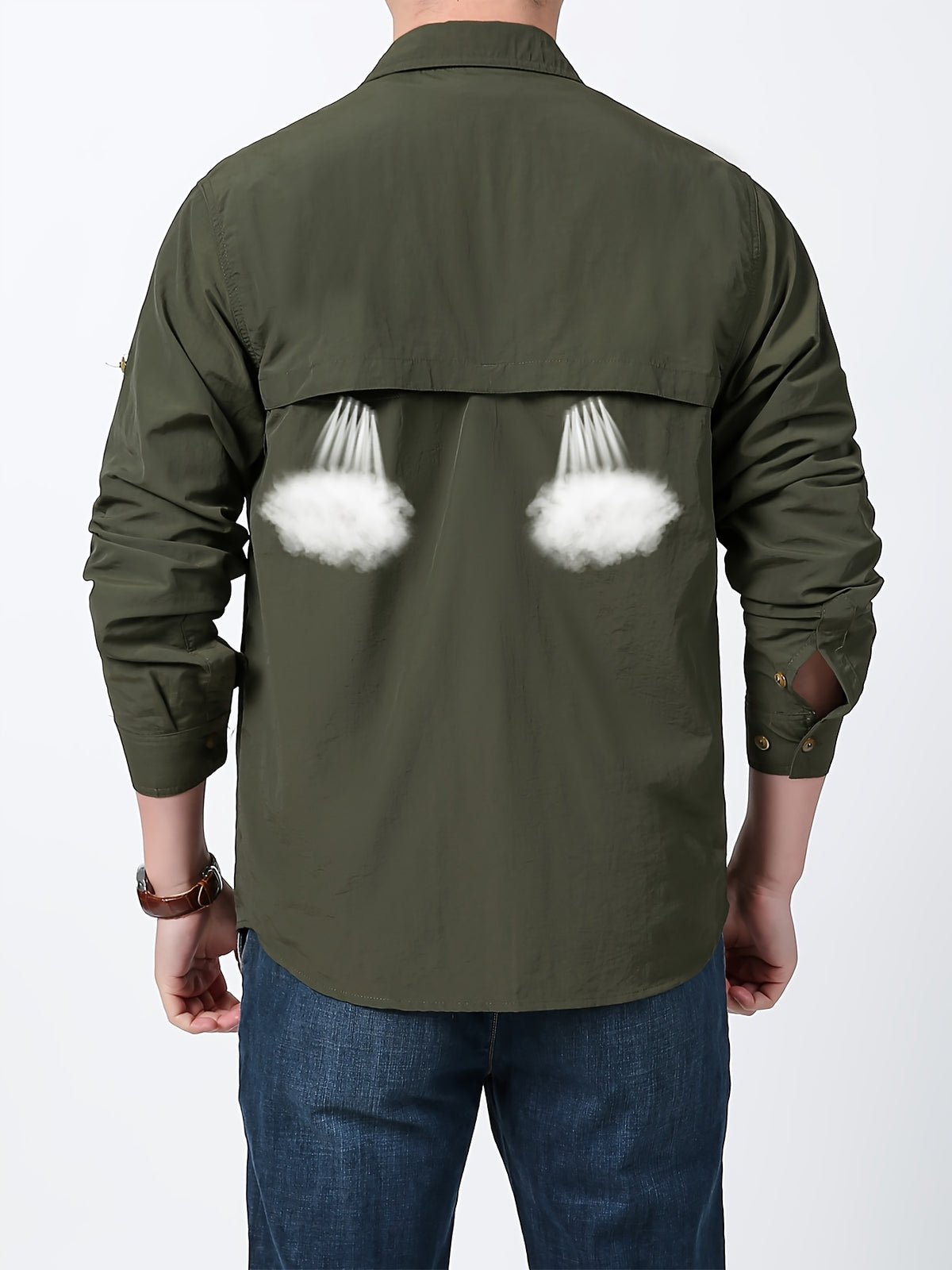 2025 Spring New Outdoor Fishing Long Sleeve Shirt Thin Multi-pocket Men's Workwear Shirt - Olive Green
