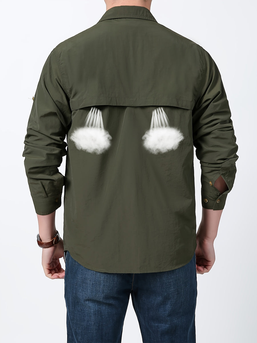 2025 Spring New Outdoor Fishing Long Sleeve Shirt Thin Multi-pocket Men's Workwear Shirt - Olive Green