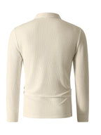 Men'S Half-Zip Lapel Long Sleeve Polo with Vertical Pique Texture, MILANO Milan Letter Print Light Casual Business Sweater, Soft And Machine Washable, Knit - Apricot