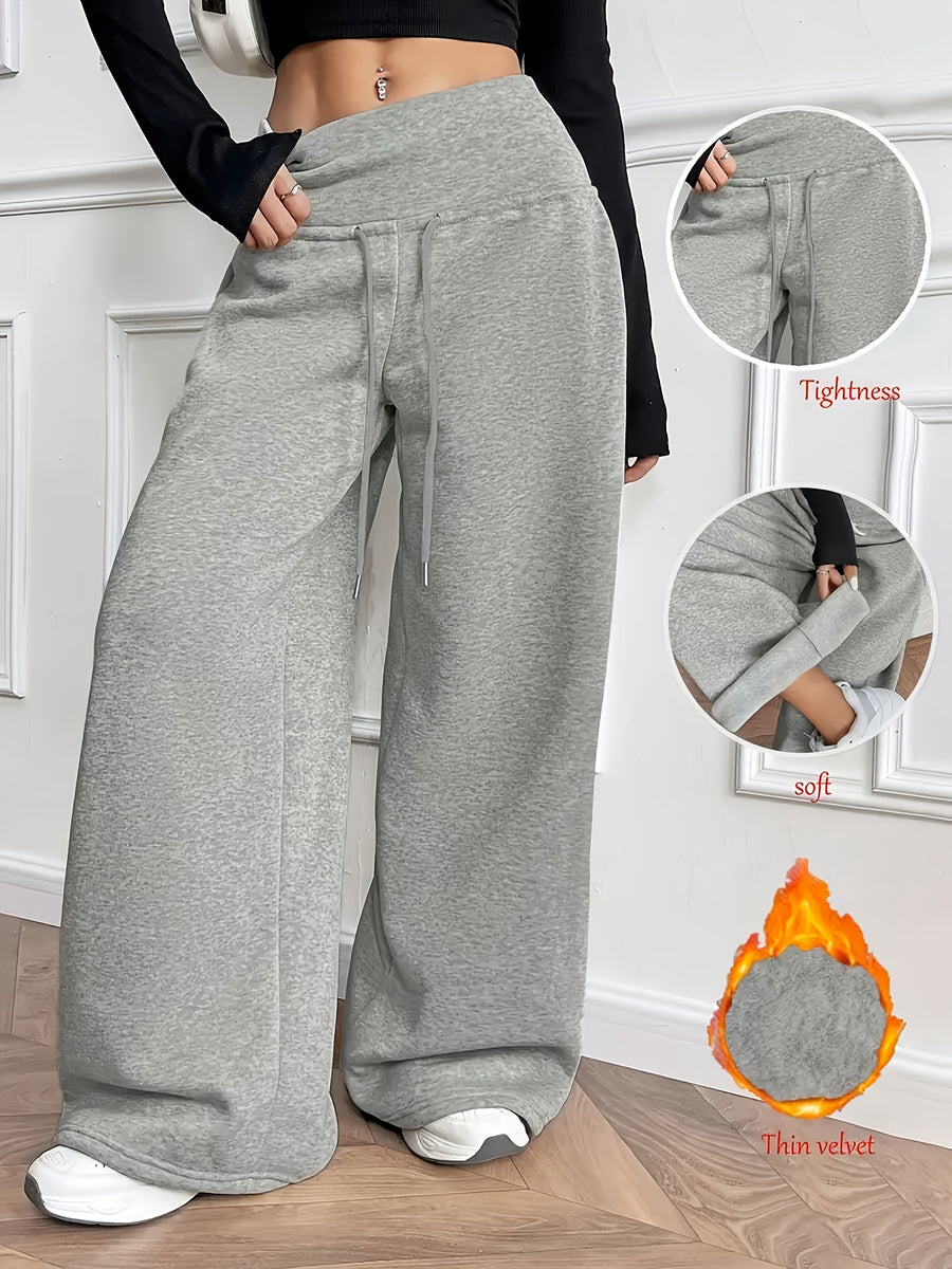 Women's Thermal Winter Pants with - Thickened Trousers for Cold Weather, Wide-Leg Relaxed Fit (Elbow-Length Coverage), Machine Washable Trousers for, Formal & Casual Wear - Soft Fabric Full-Length Leg Warmth - Grey