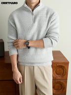 Men'S Heavyweight Thick Zip Neck Stand Collar Mock Neck Pullover Sweater, Warm Casual Layering Top for Fall And Winter - Gray White