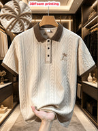 39-FP014 New High-Quality Men's Short-Sleeve Lapel Polo Shirt, Comfortable and Skin-Friendly, Three-Dimensional Cut, Simple Business Casual Style, Suitable for Summer Vacations and Daily Commutes - Apricot