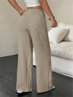 Women's Fashion Casual Khaki Solid Color Elegant Faux Drawstring Straight-Leg Pants - Spring, Summer, and Autumn Solid Color Machine-Washable Trousers, Versatile for Casual and Formal Wear, Faux Drawstring Design, Comfortable and Versatile Style - Khaki