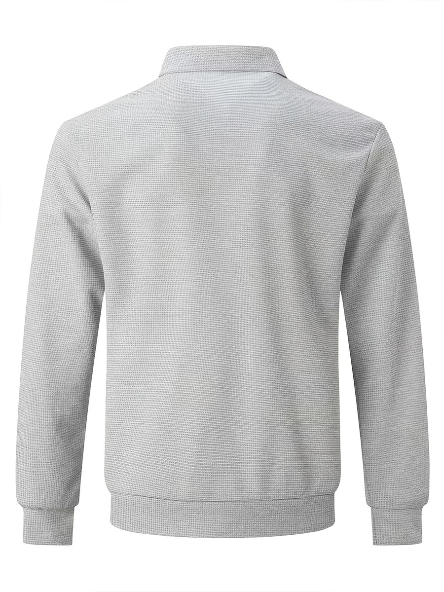 Waffle Knit Jacket, Double Pocket Design, Zip-up Jacket, Sporty Casual Style - Dark Gray