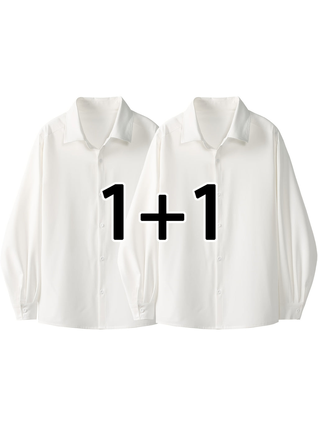 2pcs Set: Men's Casual Loose-Fitting Long-Sleeve Shirt with a Draping Effect, Black Premium Feel Versatile Top, Men's White Shirt Base Layer, Two-Shirt Set - White+white