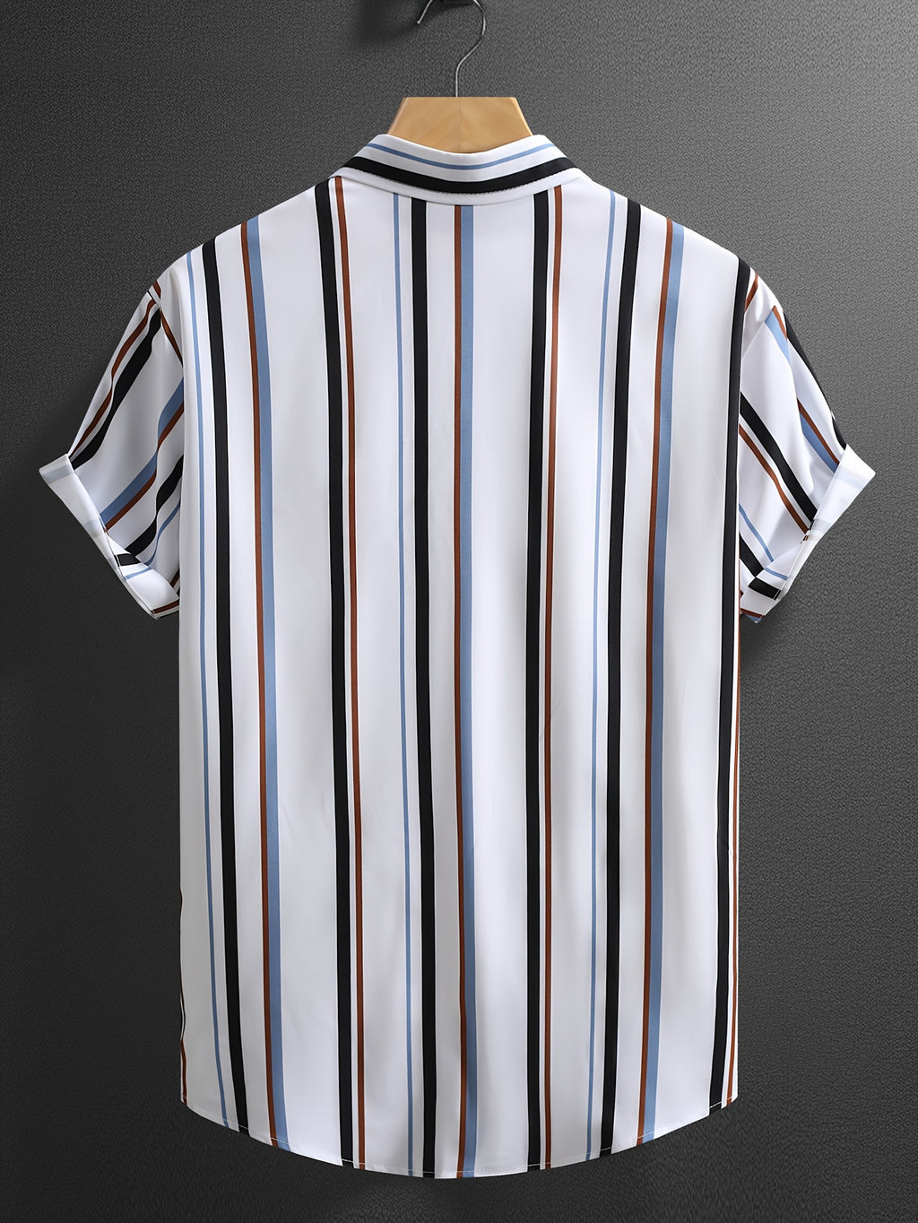 2026 New Men'S Summer Cooling Loose Trendy Premium Sense Bad Boy Fashion Retro Lapel Striped Short Sleeve Button-Up Shirt, Suitable for Summer Daily Wear, Dining Dates, Beach Vacation, Party Wear Ideal Gift - Mixed colors