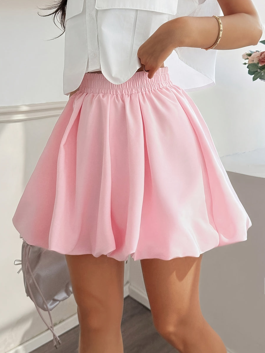Solid Color Elastic Waist Fashion Bud Skirt - Pink