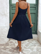 Long Strappy A-line Backless Dress - Navy Color