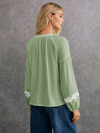 French-style Embroidered Ethnic-inspired Double-layer Breathable Fabric Long-sleeve Shirt, Offering Ease, Comfort, and Breathability, Perfect for Daily Wear, Commuting, and Vacations - Matcha Color