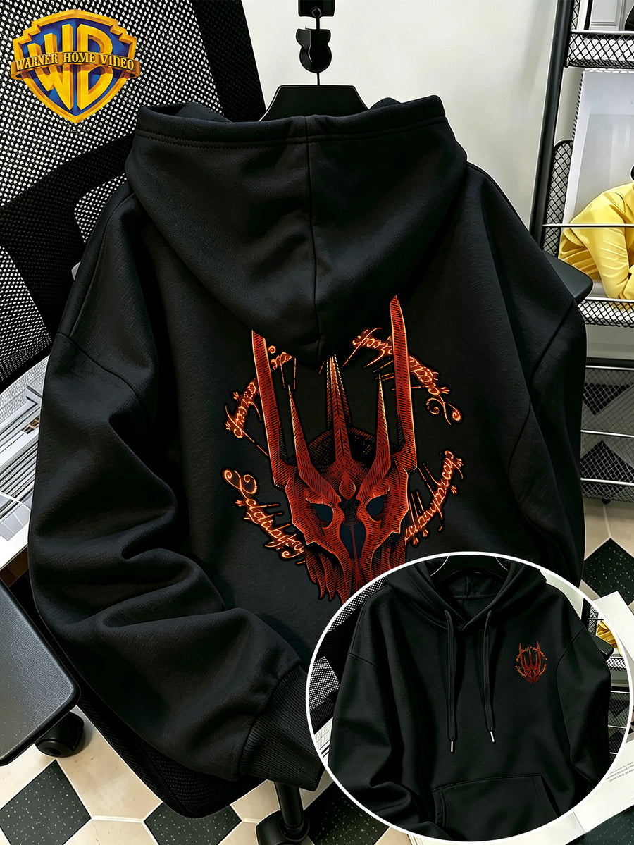 Authorized by Warner Bros., 2026 New Soren Helmet with Red Print, Men'S Hoodie, Hooded Sweatshirt, Kangaroo Pocket And Drawstring Hat, Suitable for Daily And Outdoor Sports Wear, Autumn And Winter Warm Jacket, Fashionable Jacket - Black