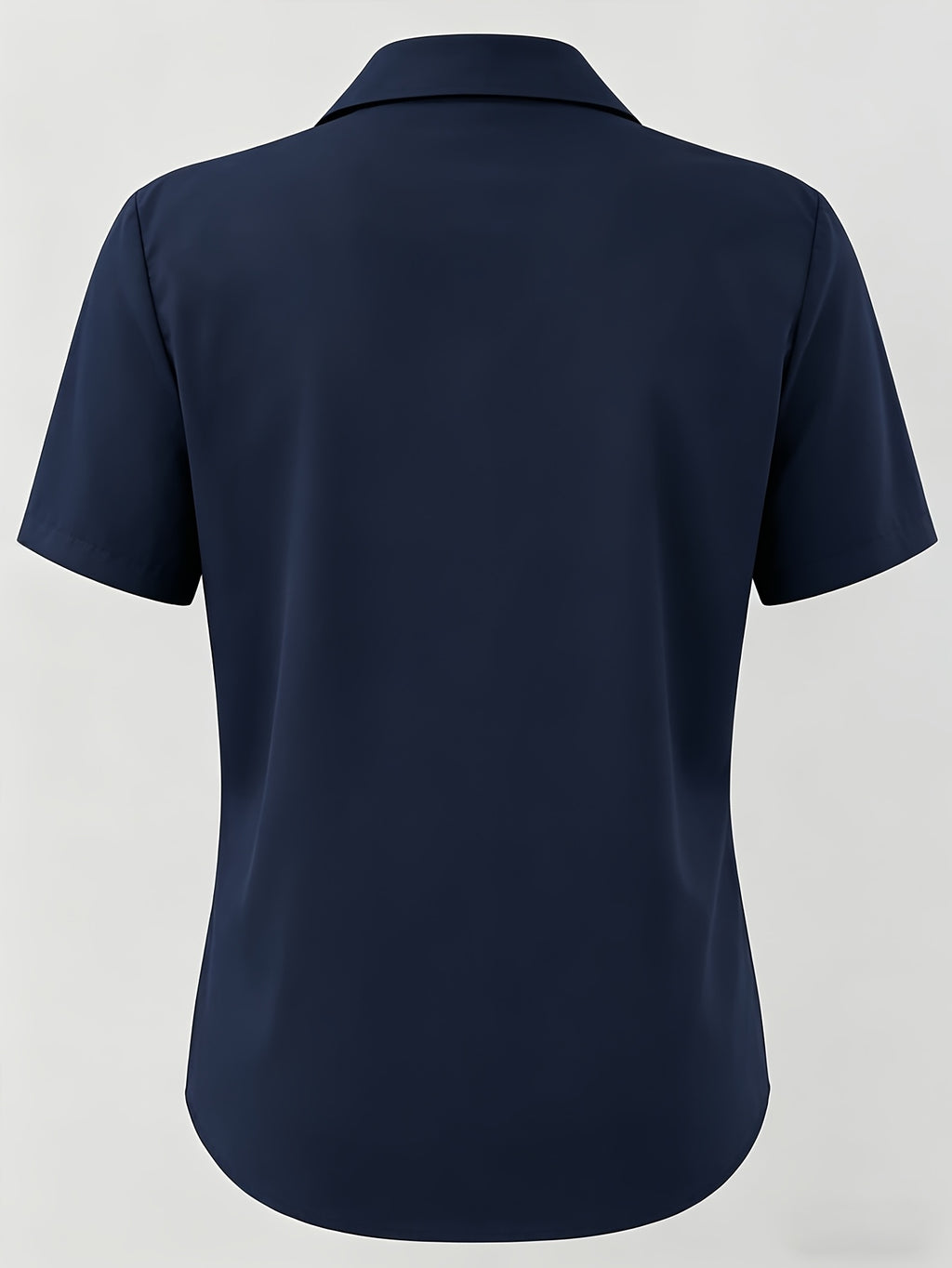 Spring/Summer Women's Short-Sleeve Solid Color Shirt for Daily and Commuting Wear, Machine Washable Shirt - Navy Color
