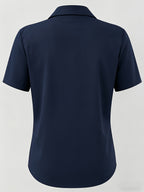 Spring/Summer Women's Short-Sleeve Solid Color Shirt for Daily and Commuting Wear, Machine Washable Shirt - Navy Color